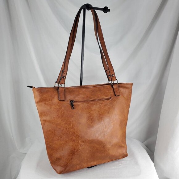 Sam & Hadley Women's Brown Tote Bag Leather Double Handle Zip Closure Pockets - Picture 2 of 13
